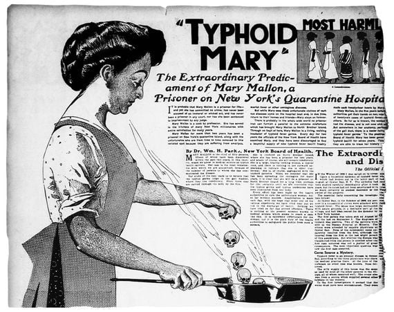 A newspaper illustration of Typhoid Mary. A newspaper illustration of Typhoid Mary.